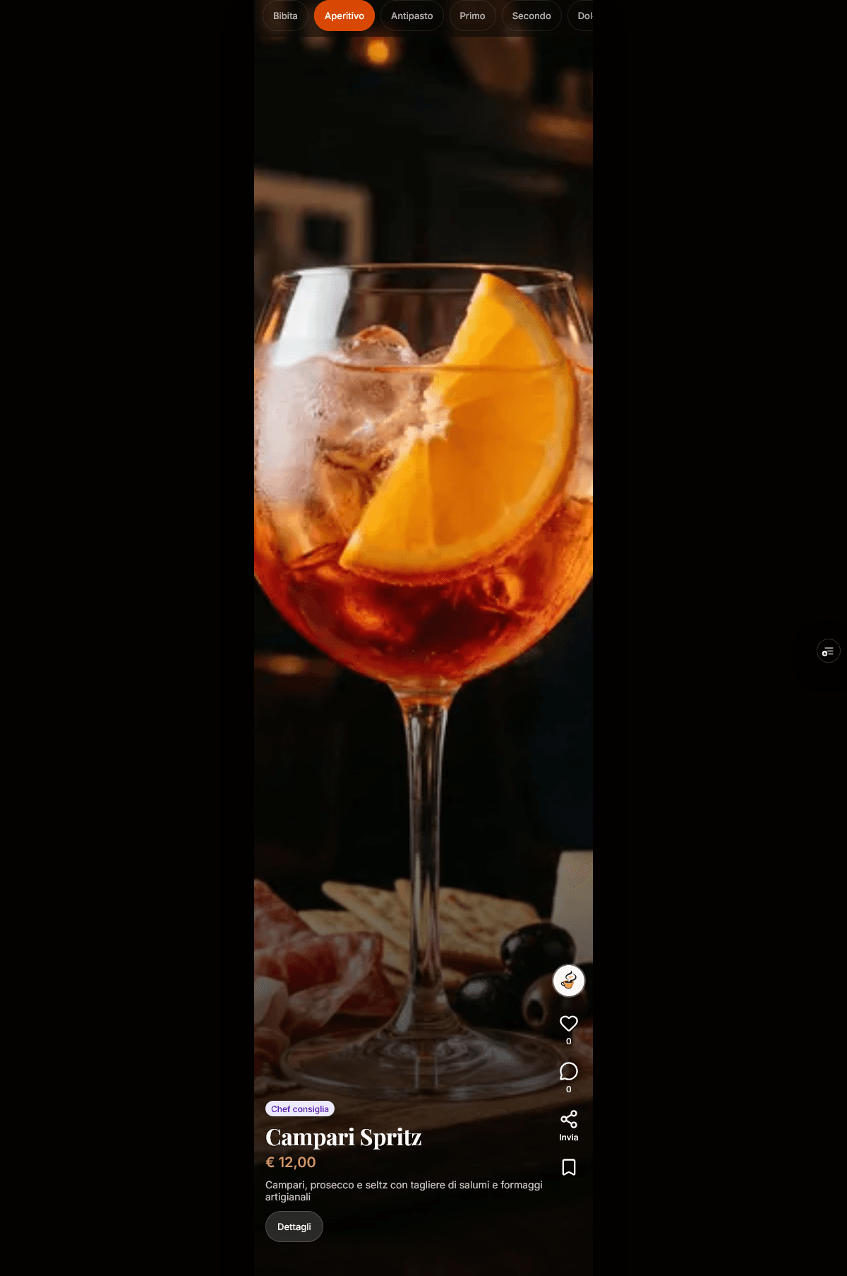 Scroll Menu - Campari Spritz visualizzato nell'app
